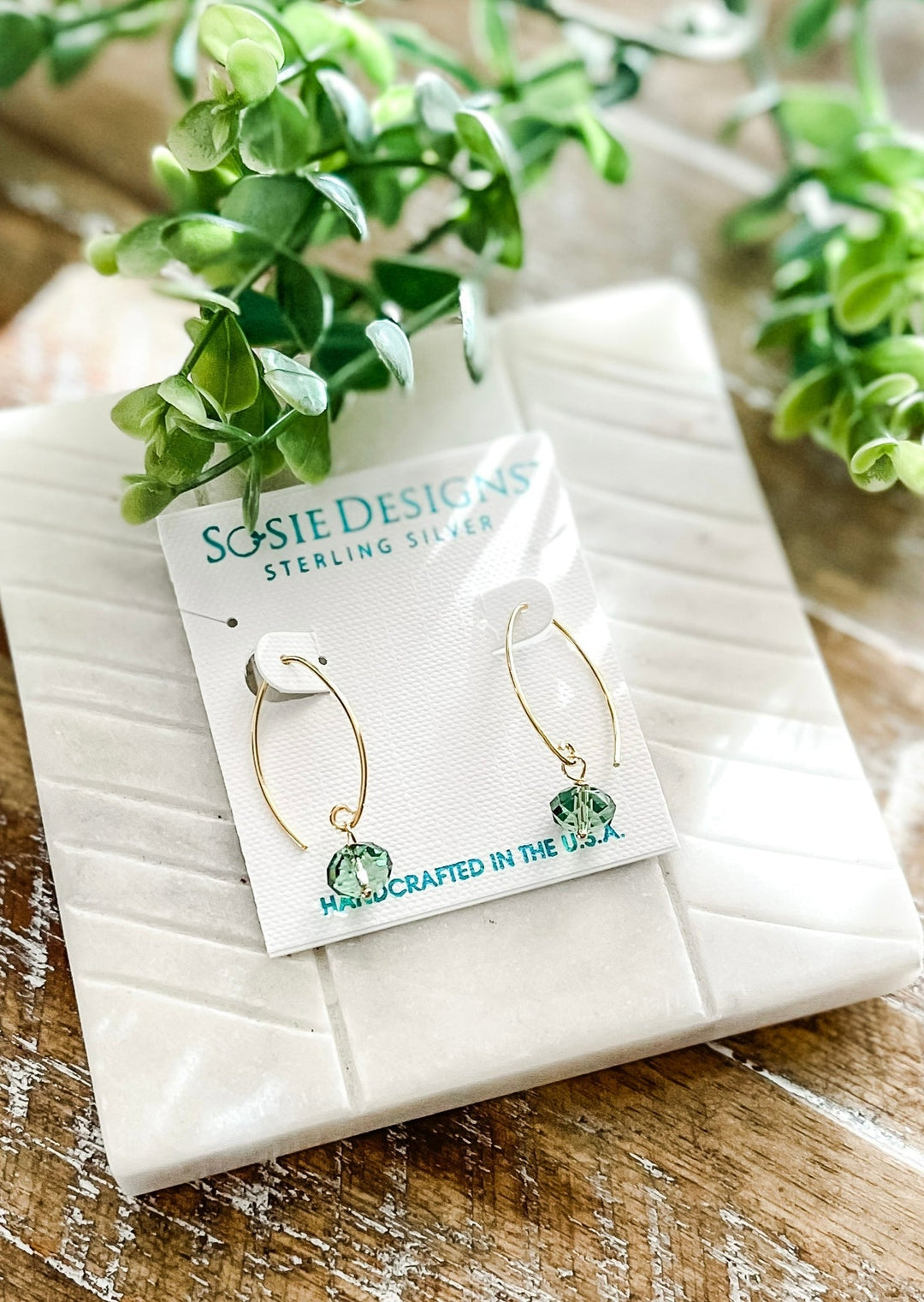 Gold Erinite Earrings | Handcrafted in the United States Earrings | Gold Earrings with green crystals