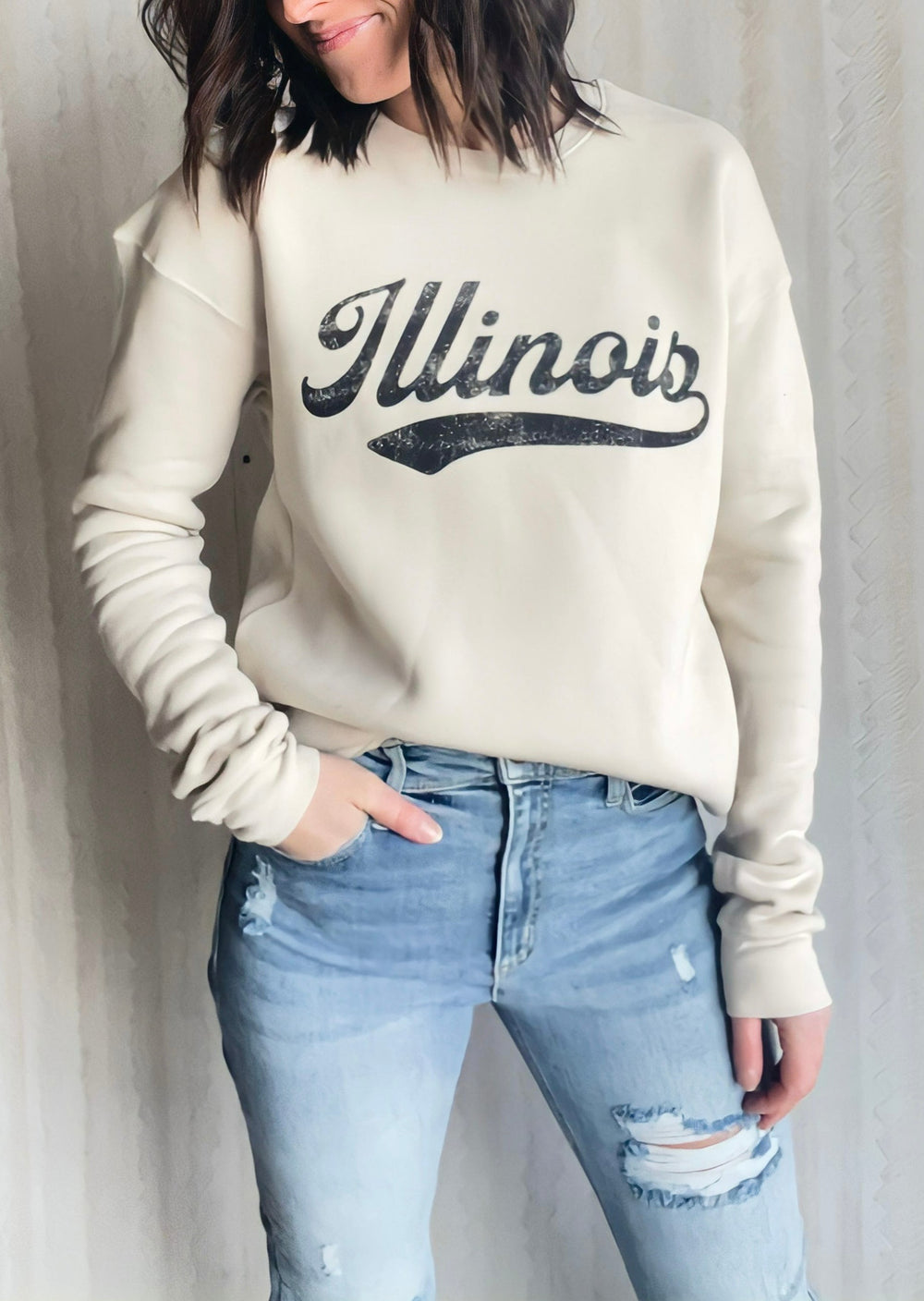 Beige Illinois Sweatshirt | Women's Online Boutique based out of the Champaign-Urbana, Illinois area.