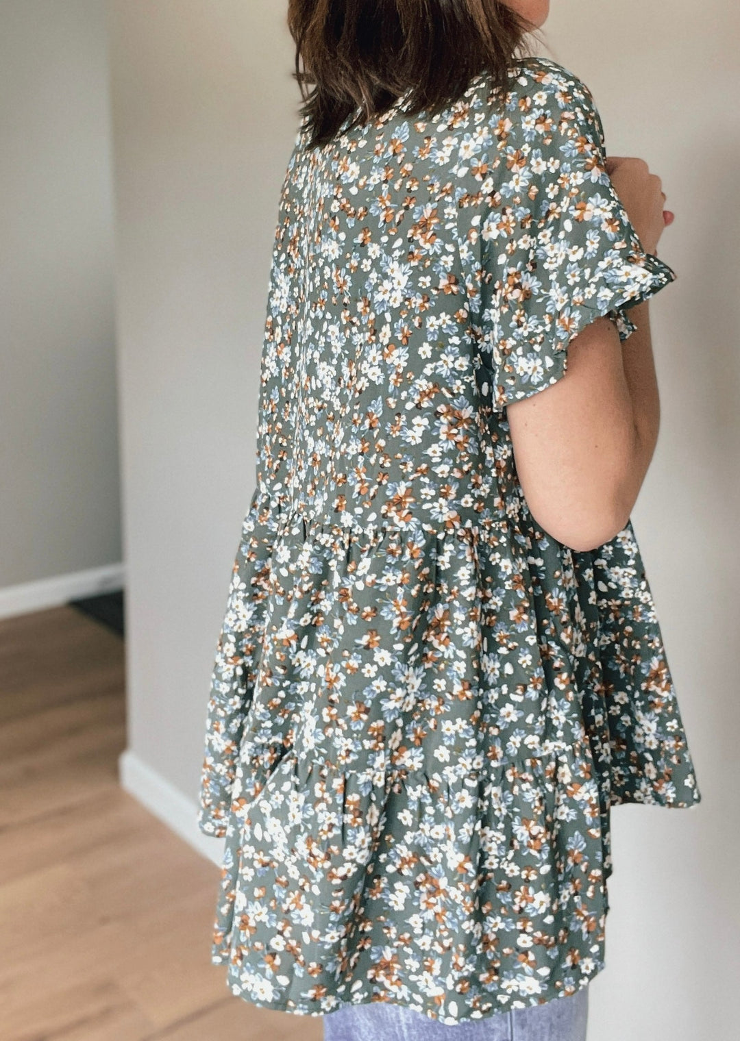 Ditsy Green Floral Top