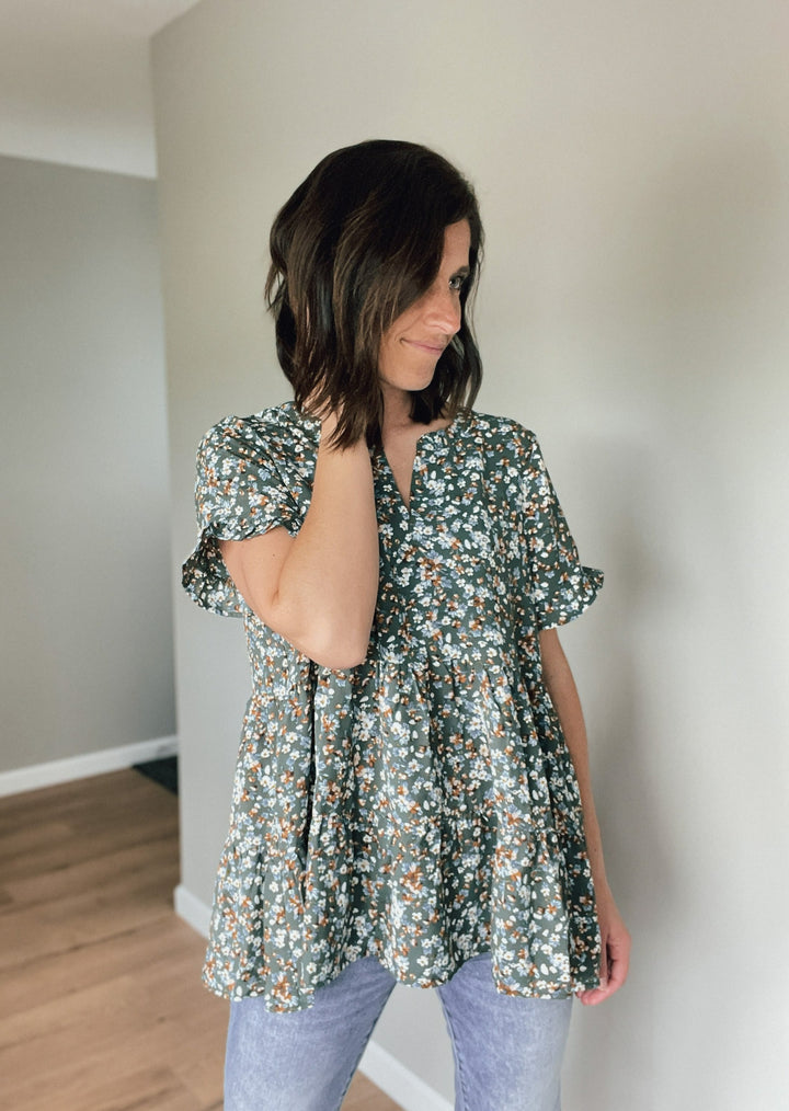 Ditsy Green Floral Top