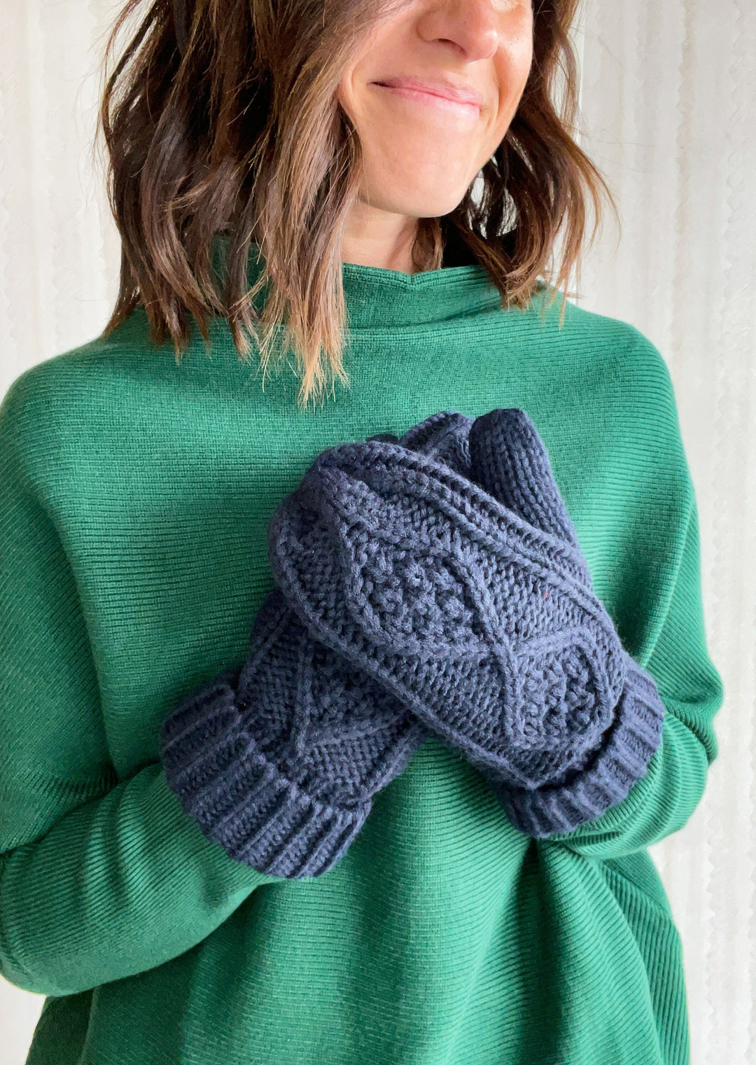 Navy Cable Knit Mittens