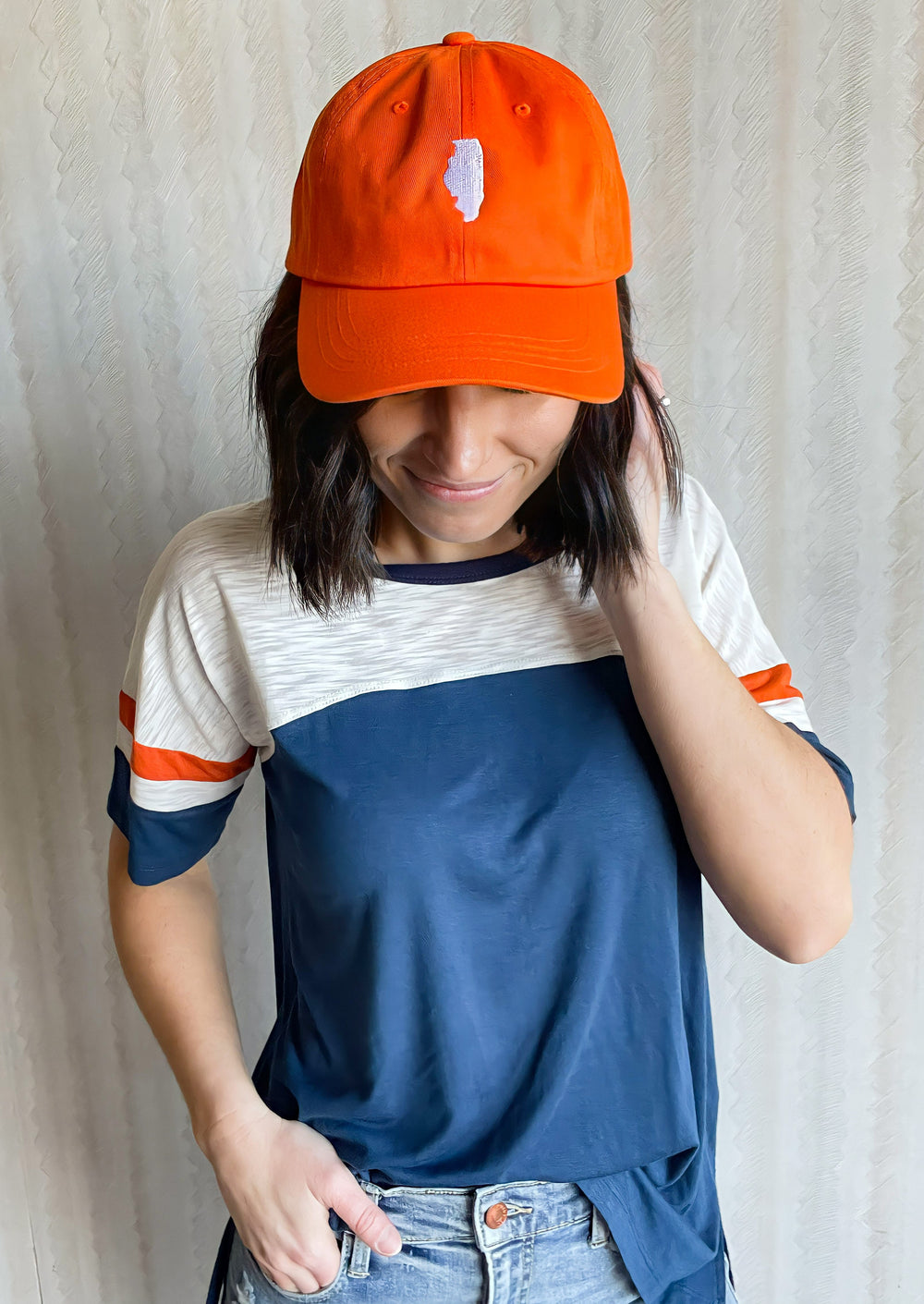 Orange Illinois Hat with embroidered white state