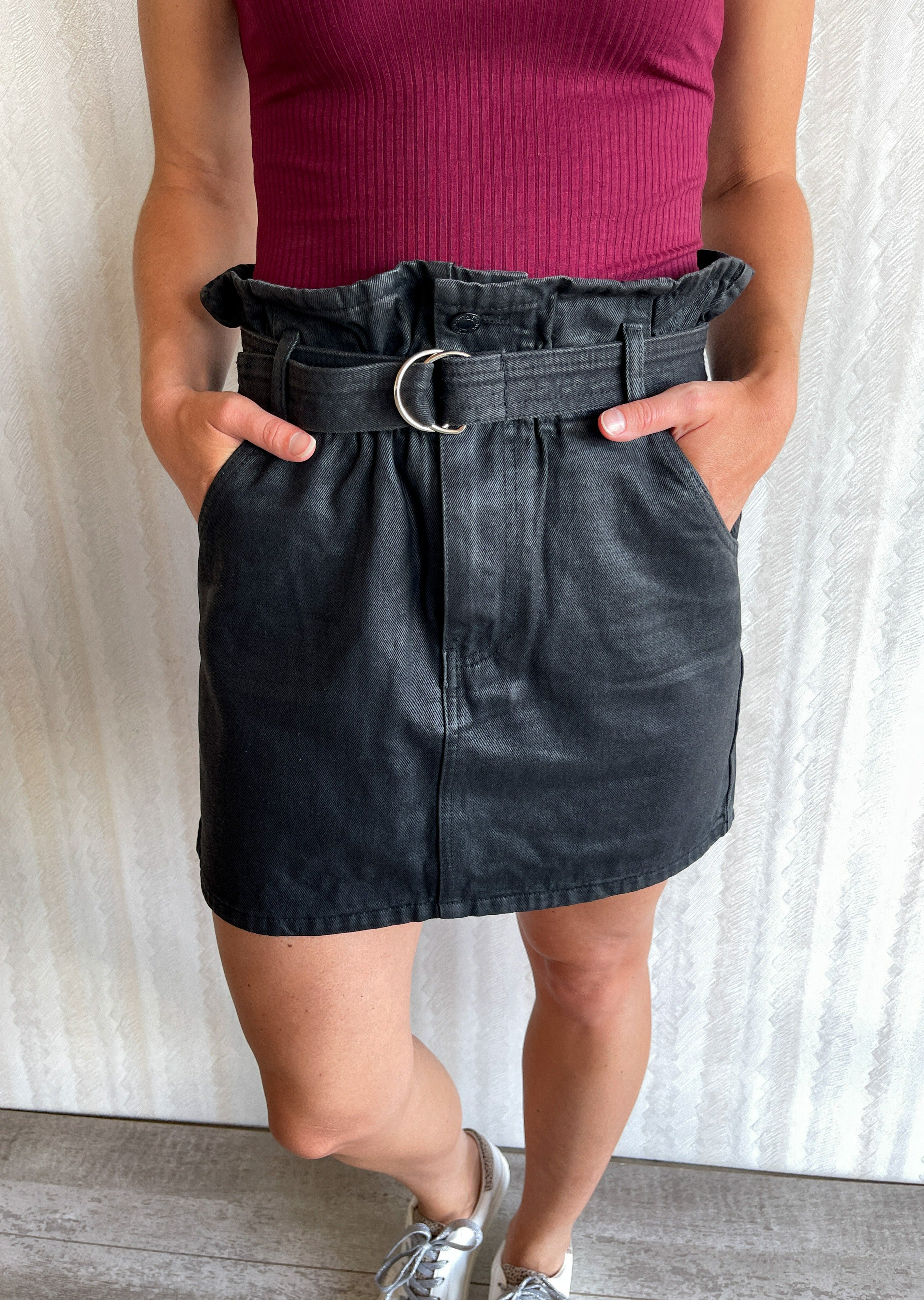 Paper bag skirt black best sale