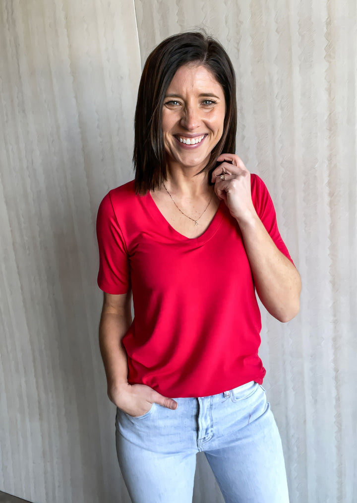 Ruby Red Short Sleeve V-Neck T-Shirt