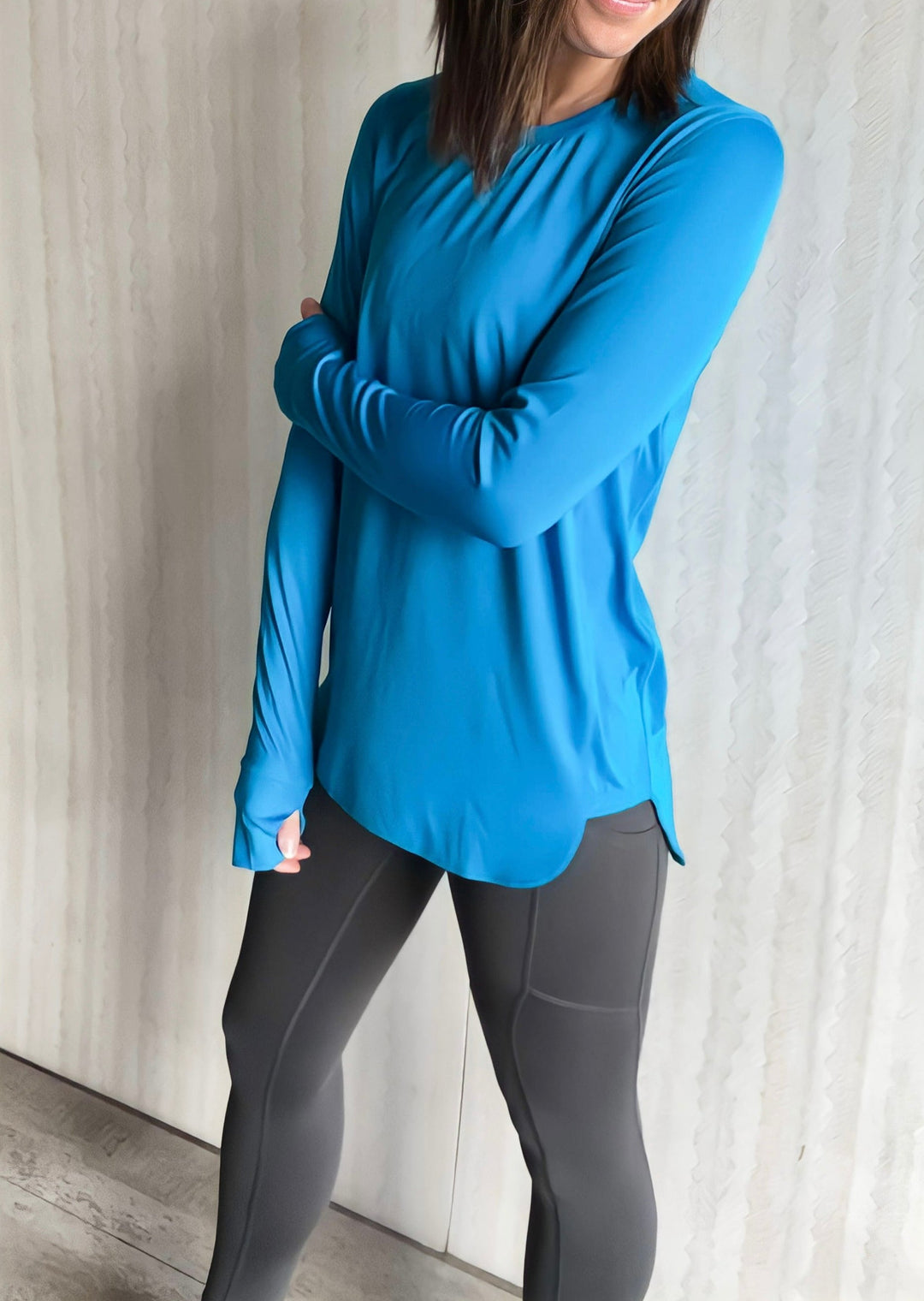 Sky Blue Active Top with Thumb Holes