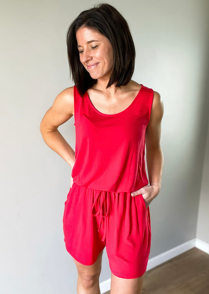Red Sleeveless Romper