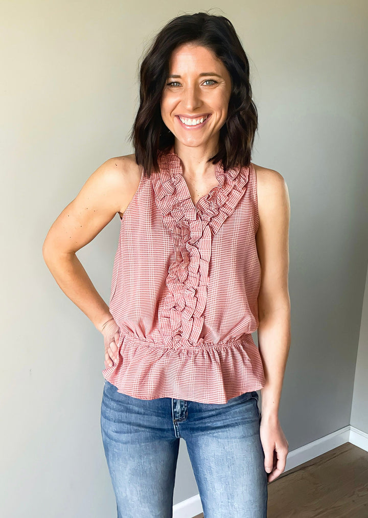 Peplum Mauve and Ivory Summer Tank Top 